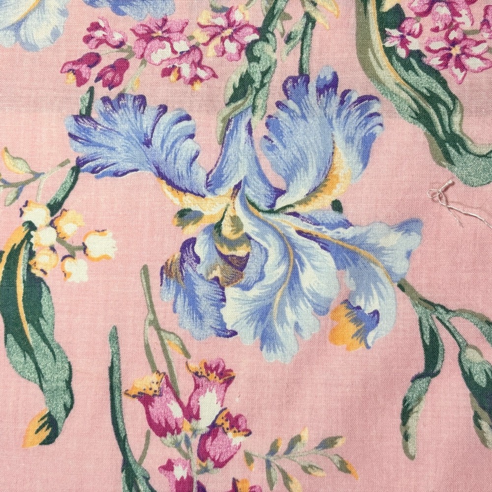 Blue Iris,Lilly of the Valley,Wild Flowers on Quilt Quality Soft Pink Cotton BTY