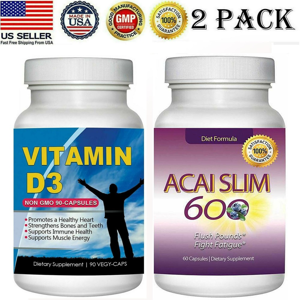 Vitamin D3 for Bone Muscle Health & Acai Berry Weight Loss Capsules-image