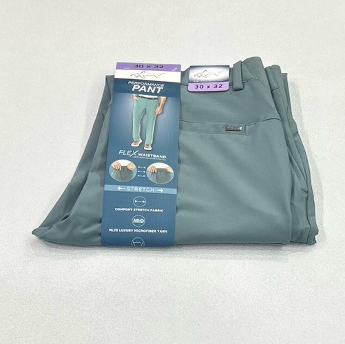 Greg Norman Men’s Performance Flex Waistband Snap Button Pants, Green, 30x32