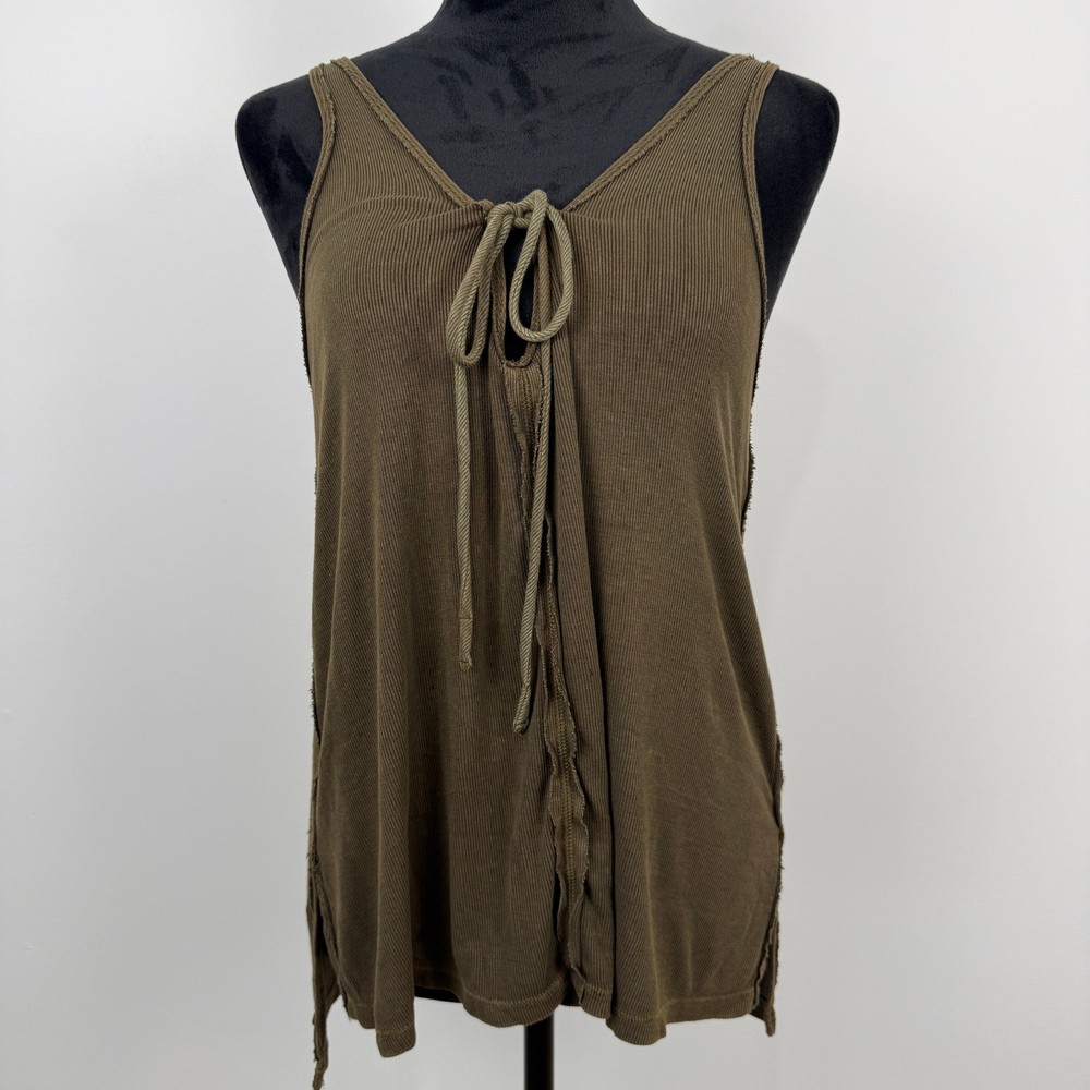 Free People We The Free Scarlett Ribbed Tank Top Womens Oversized XS Olive Green