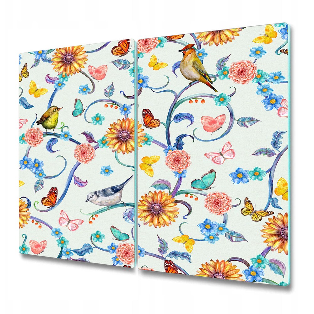 Tempered Glass Worktop protector Beautiful tropical flora & birds Colourful