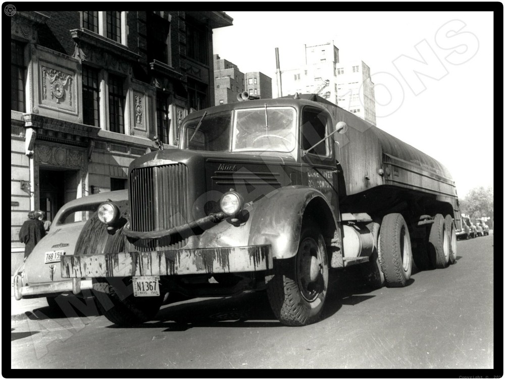 Mack Trucks New Metal Sign: Chicago Street Scene - 1948 Myer, Tanker Trailer