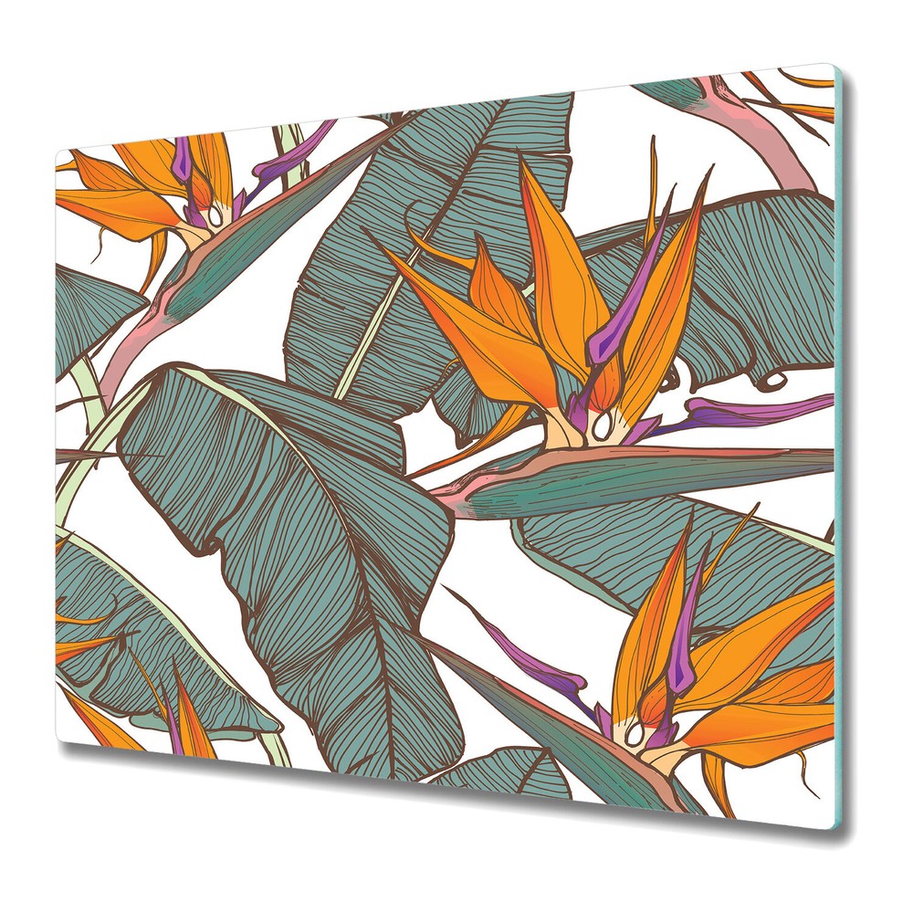 Tempered Glass Chopping Cutting Board Paradise Flowers Floral Tropical 60x52