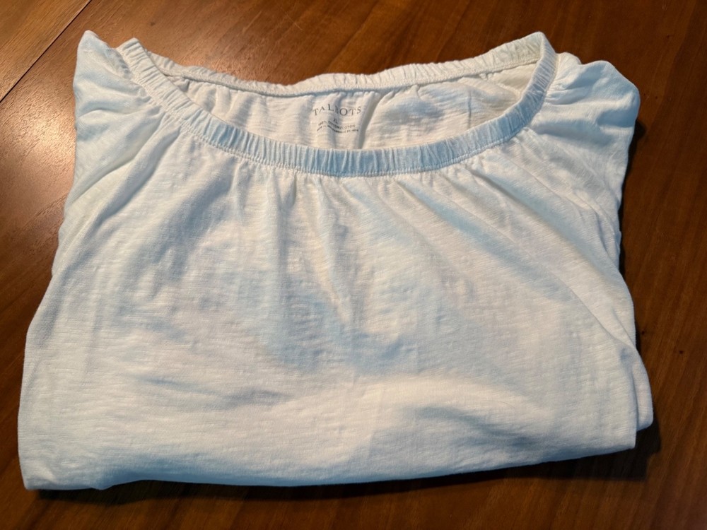 TALBOTS Womens XL Top Shirt Blouse Sleeveless WHITE FLORAL SS NICE LOOK