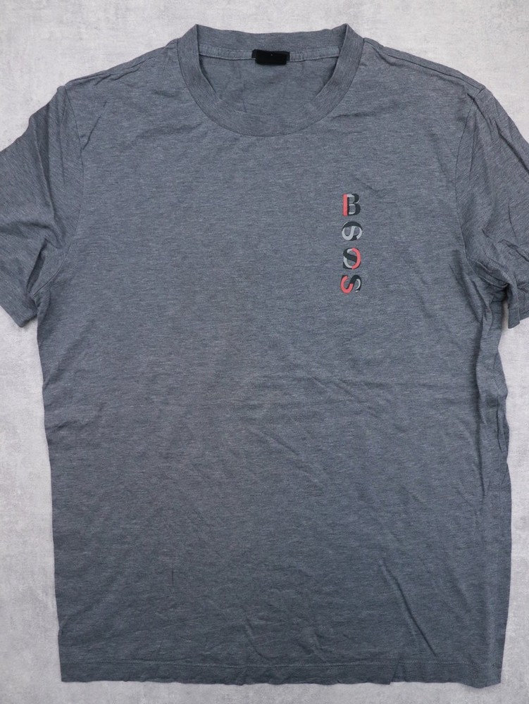HUGO BOSS T-Shirt Mens Small Graphic Logo Crew Neck Jersey, Grey