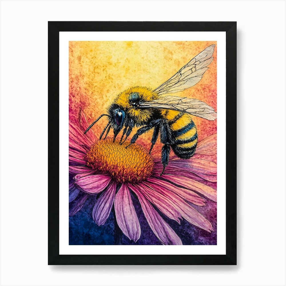 Bee On A Flower 1 Art Print Framed Wall Art Poster Canvas Print Picture