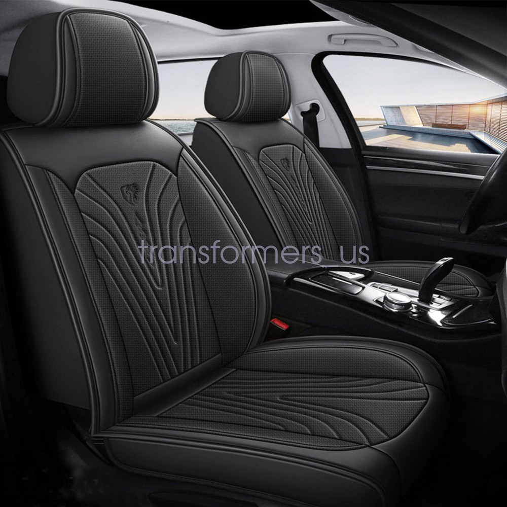 Front & Rear 5-Seat Cover Perforated Leather Black For Dodge Ram 1500 4-Door