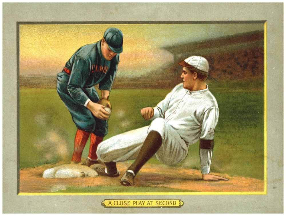Decor Sport Poster. Close play at second. Baseball. Graphic Art Design. 1435