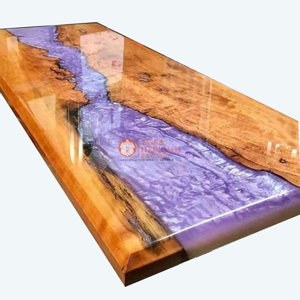 Acacia Wood Made to Order Olive Epoxy Dining Table Custom Handmade Art Furniture-image