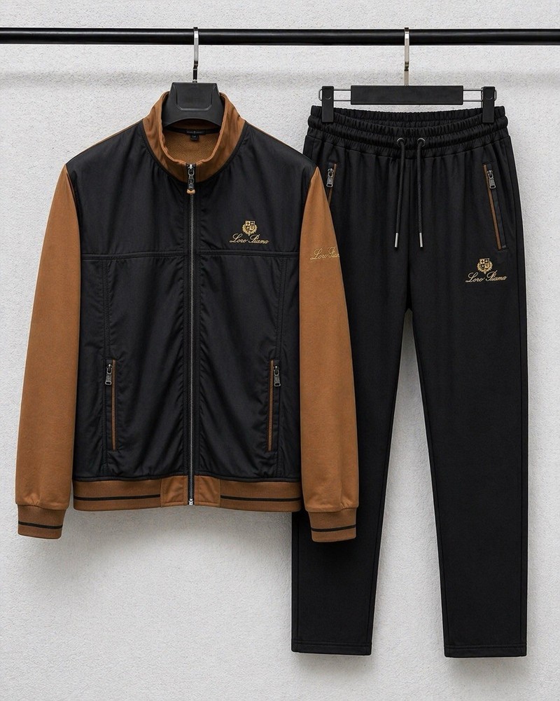 Men’s Black Brown Tracksuit Set Zip Jacket & Pants Embroidered Logo 2 Piece M