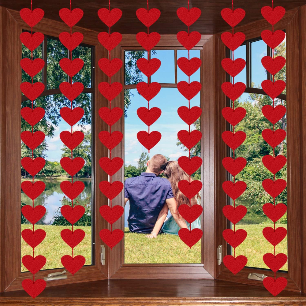 72 Red Hearts Felt Garland - NO DIY - Valentines Day Red Heart Hanging String Ga