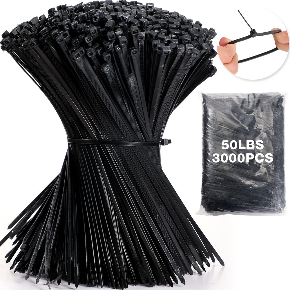 3000 Pieces Cable Zip Ties Bulk Heavy Duty Cable Ties Nylon Tie Wraps Self Lo...