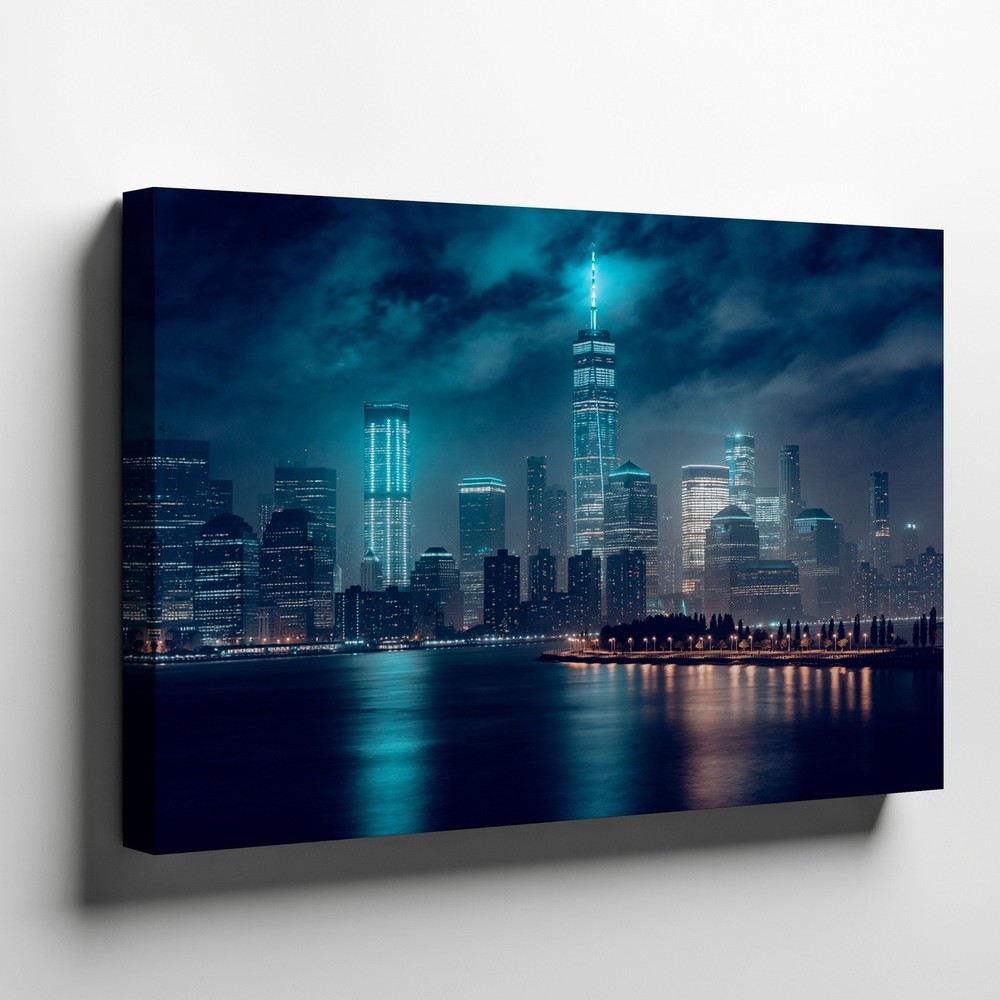 New York City Night Skyline Canvas Wall Art Modern Urban Cityscape Decor Print