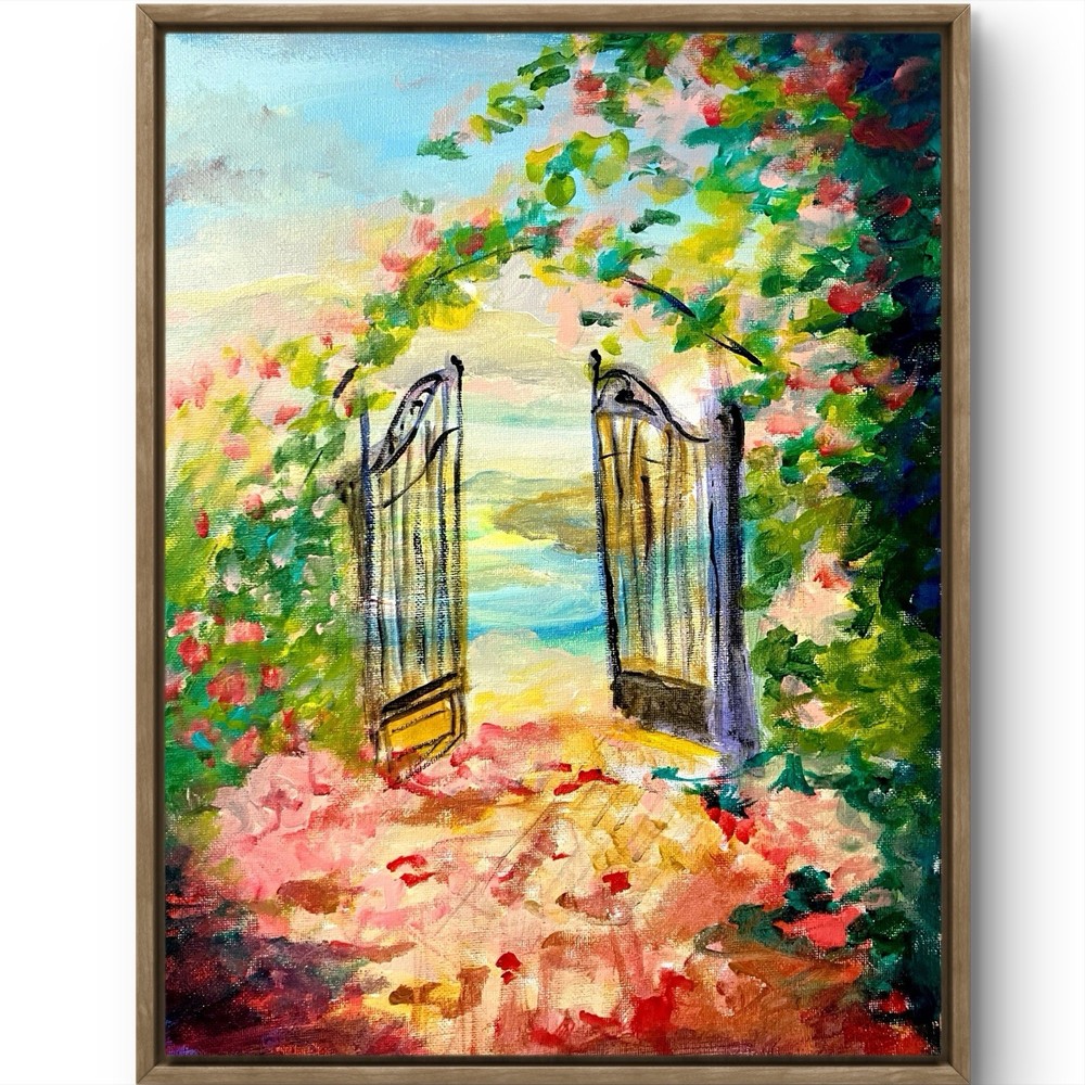 TITA PAINTZ Flower Garden Gate Paradise Handmade Original Wall Art 11x14