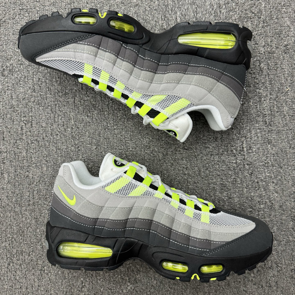 Men Nike Air Max 95 OG Neon Grey Black Neon Yellow Low Top Casual Athletic Shoes