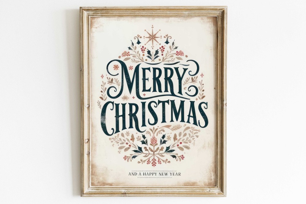 Merry Christmas Print Christmas Art Christmas Wall Art Vintage Christmas Wall