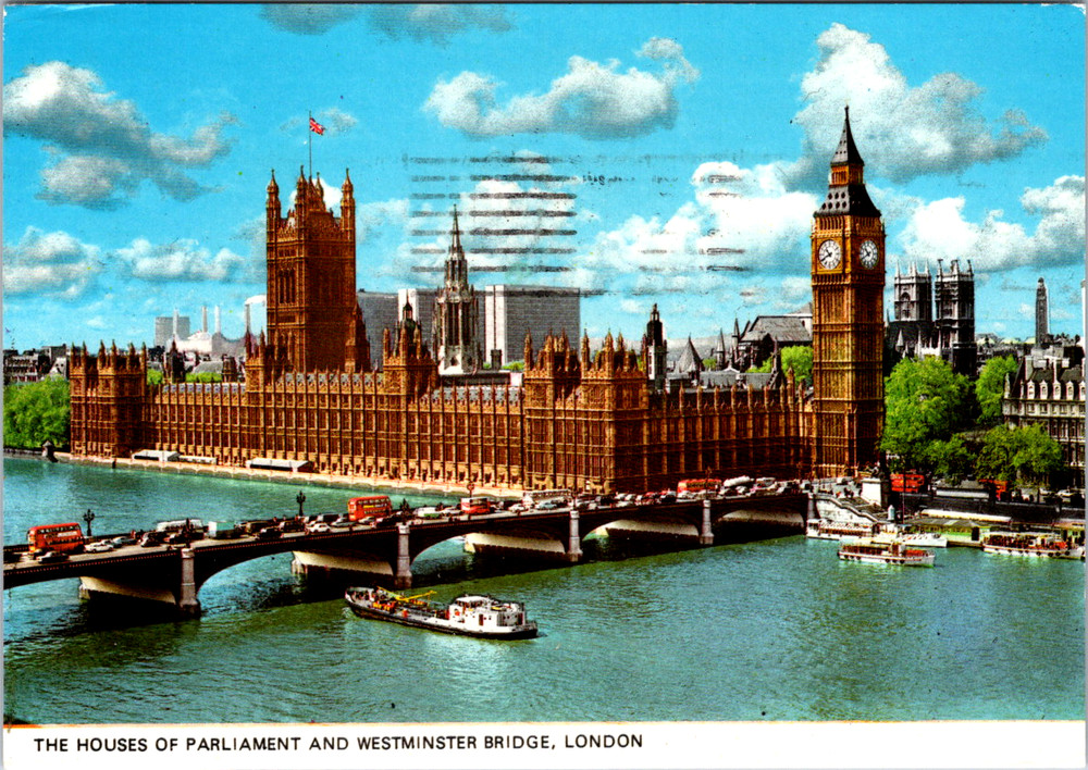 Vintage Postcard London England Houses Of Parliament Westminster Bridge