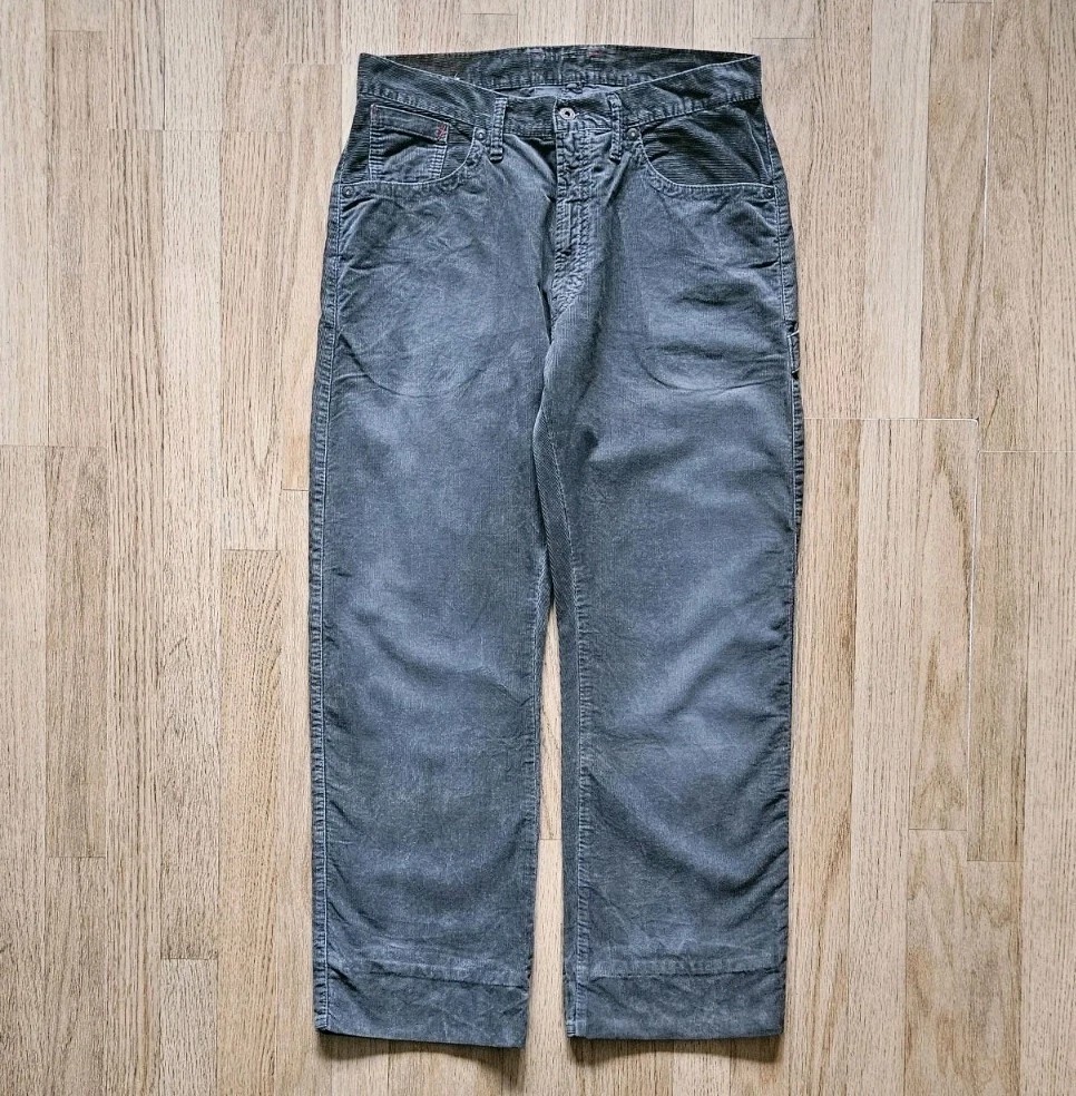 Men's Grey Corduroy Straight Fit Trousers W35 L31