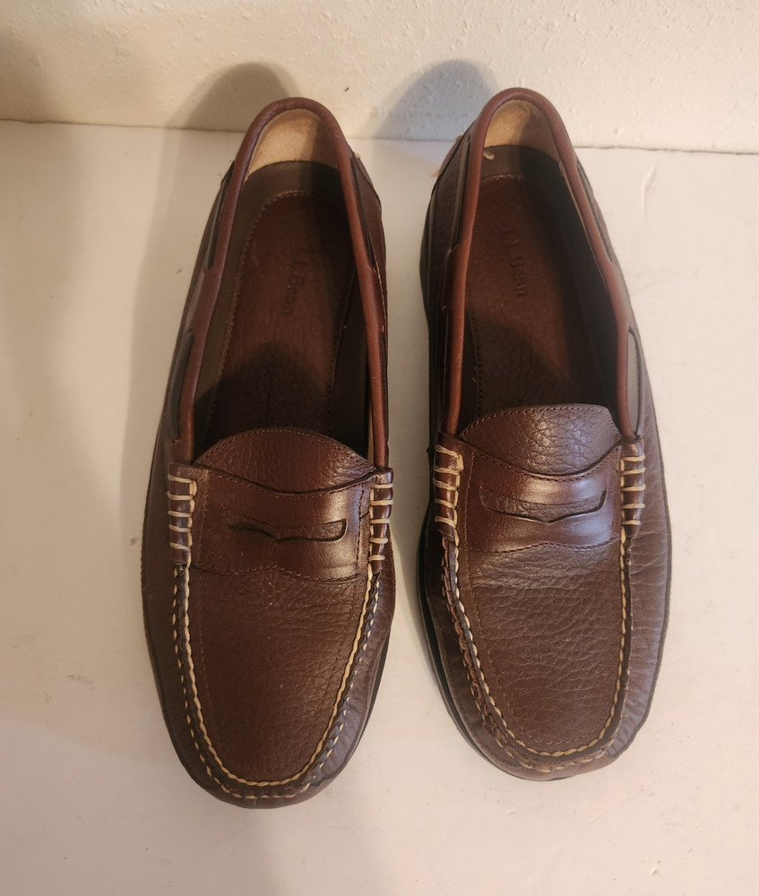 L.L.Bean Men's Brown Leather Penny Loafers Moc Toe Slip On US 10.5