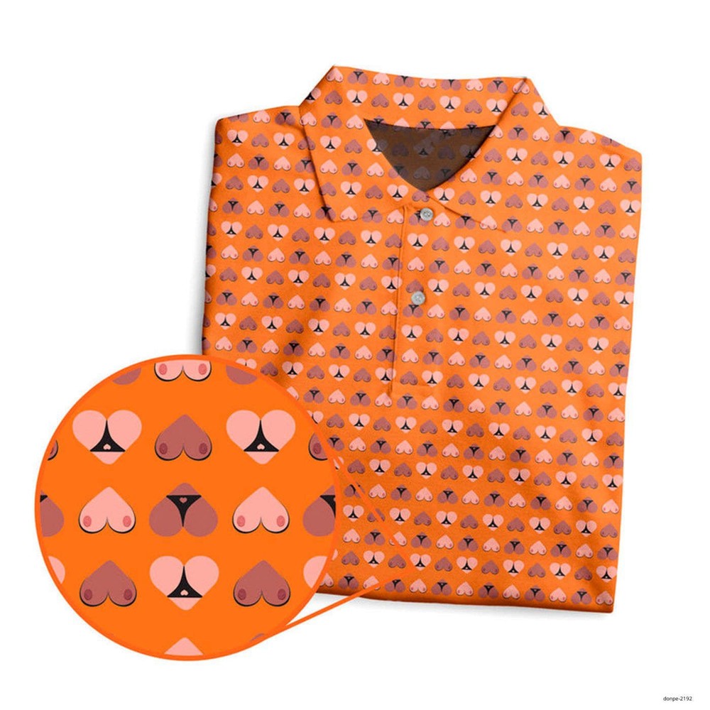 Heart Hip - Funny Golf Polo Shirt Orange Quick Dry Short Sleeve Shirts Men's