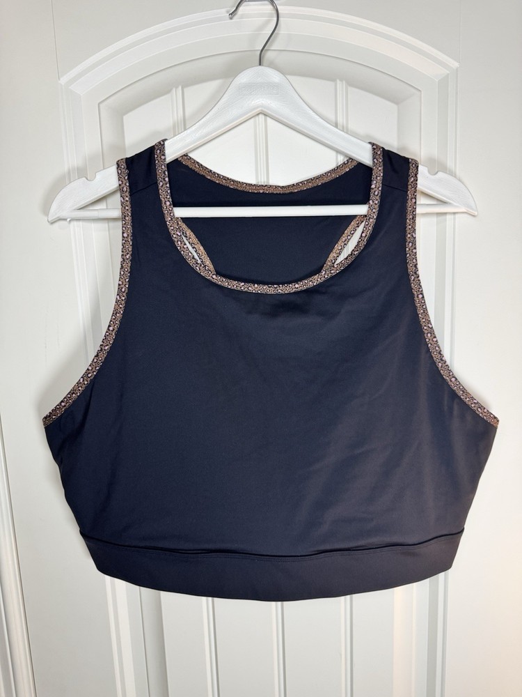 Fabletics Trinity High Impact Black Sports Bra w/ Leopard Trim- Women’s Size L