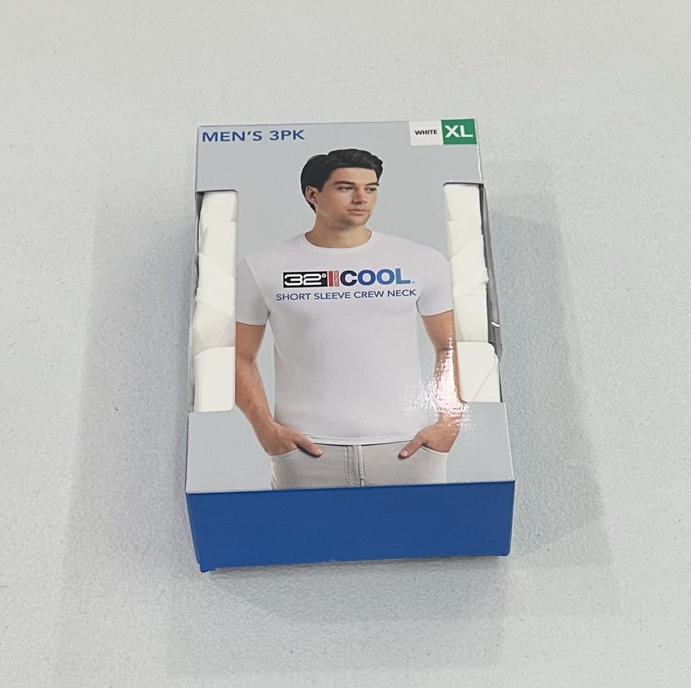 32 Degrees Cool Men's 3 Pack Short Sleeve Crew Neck Shirt, White, Size XL