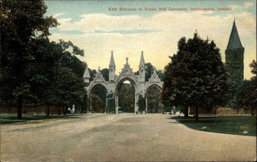 Crown Hill Cemetery east entrance Indianapolis Indiana ~ c1910 vintage postcard