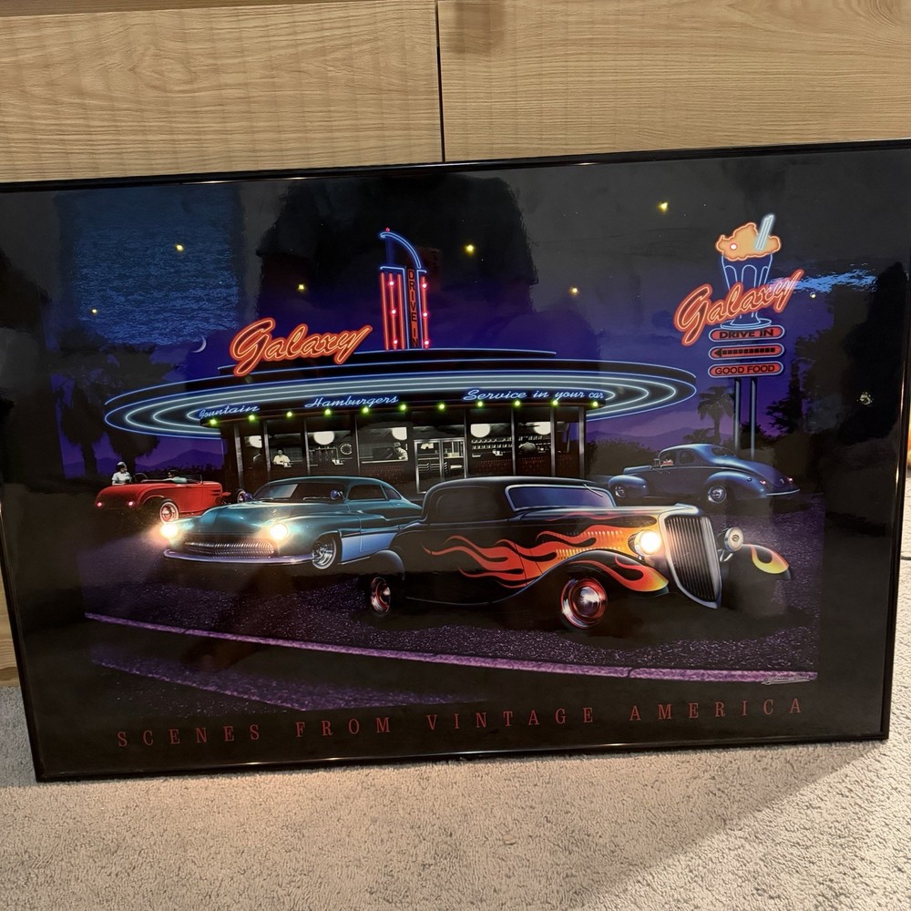 Galaxy Diner Hot Rods Scenes From Vintage America LED Art 36 x 24