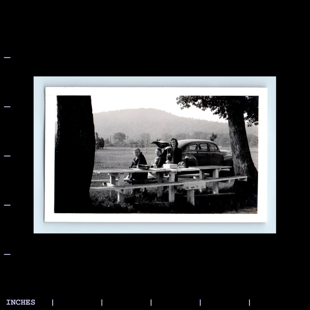 Old Vintage Photo WOMEN PICNIC TABLE THERMOS CLASSIC CAR 1942