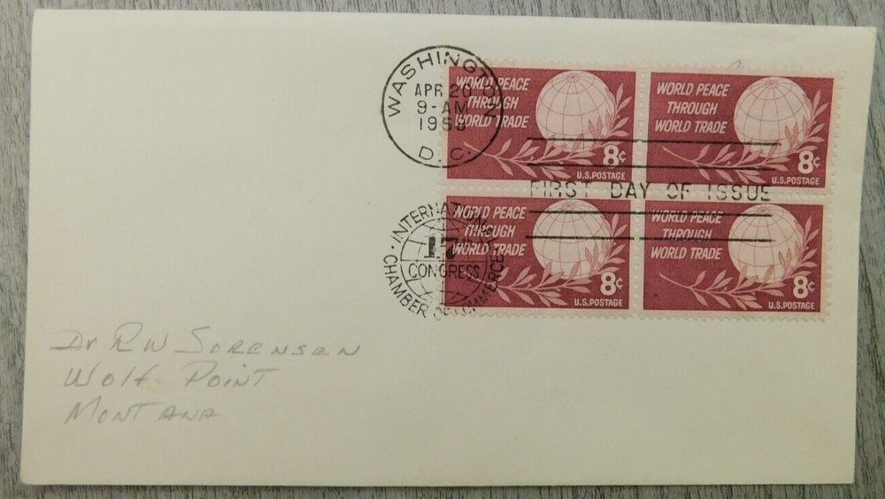 First Day Of Issue WA DC 1959 World Peace Through Trade VTG Stamp Envelope Cover