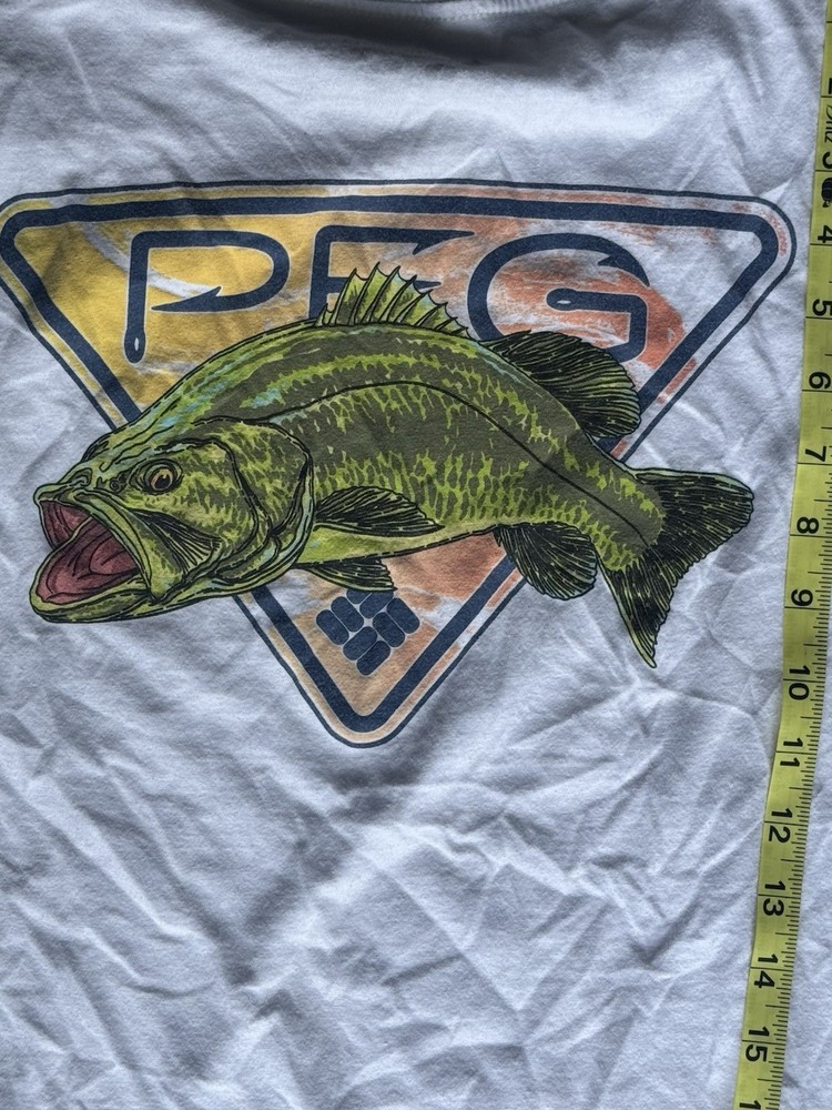 Columbia PFG Men's L Fish Graphic Crew Neck Short Sleeve Cotton Knit Tee White