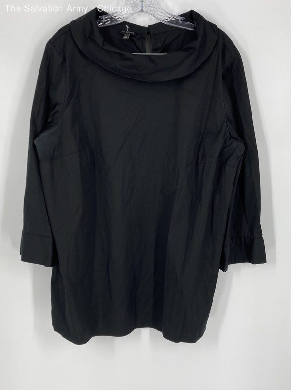 Talbots Womens Black Cotton Blend 3/4 Sleeve Casual Blouse Top Size XL