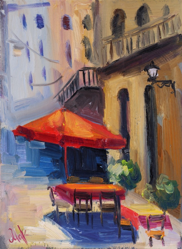 Italian Street Painting Italy Oil Original Wall Art Cityscape Caffe Artwork Home