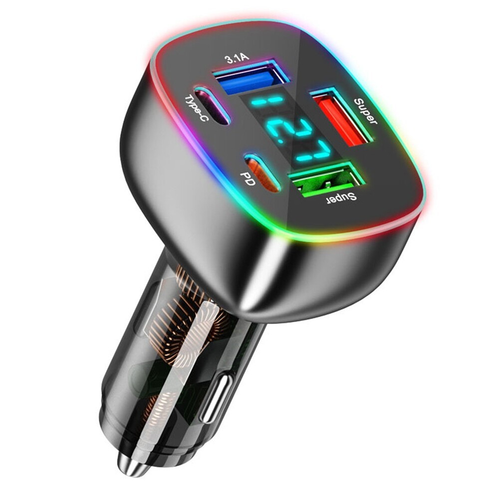 5-Port USB C Car Charger with Voltage Display & 30W PD Fast Charging