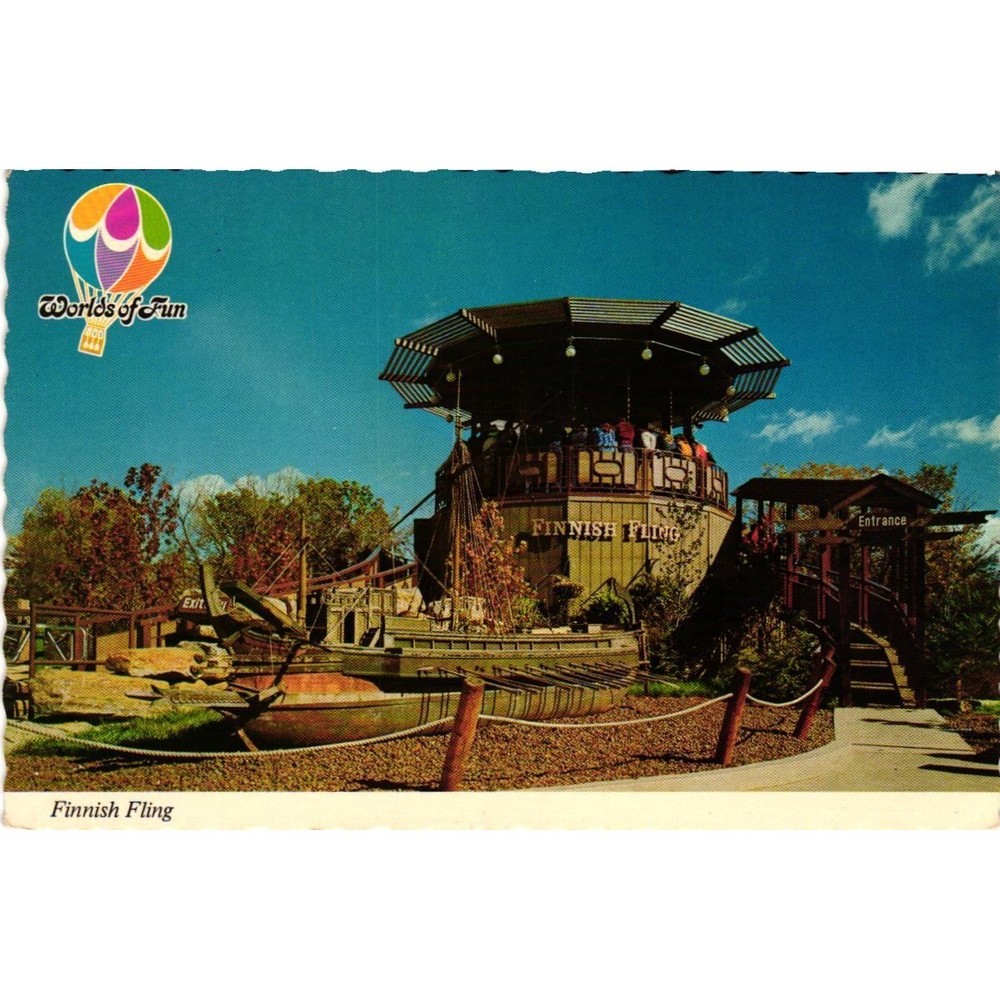 VTG Worlds of Fun Postcard Finnish Fling Ride Kansas City MO Scandinavian B4828