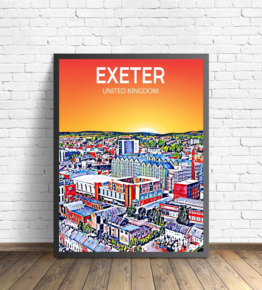 Exeter Uk Art Poster Sunset Night Poster Art Print Exeter City Modern Wall Art