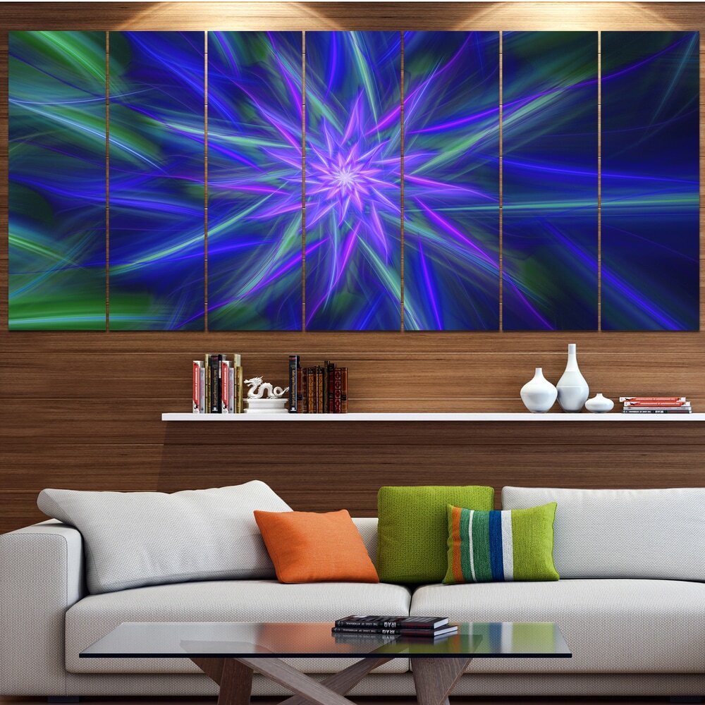 Designart Shining Blue Exotic Fractal Flower Oversized Modern Floral Print