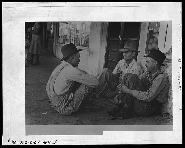 Photo:Spur Texas 1939 Farmers Sitting on Sidewalk Men in Hats