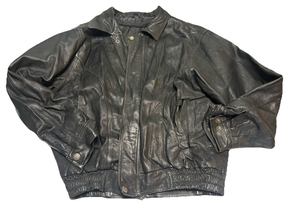 Oscar Piel vintage blk leather bomber jacket mens M