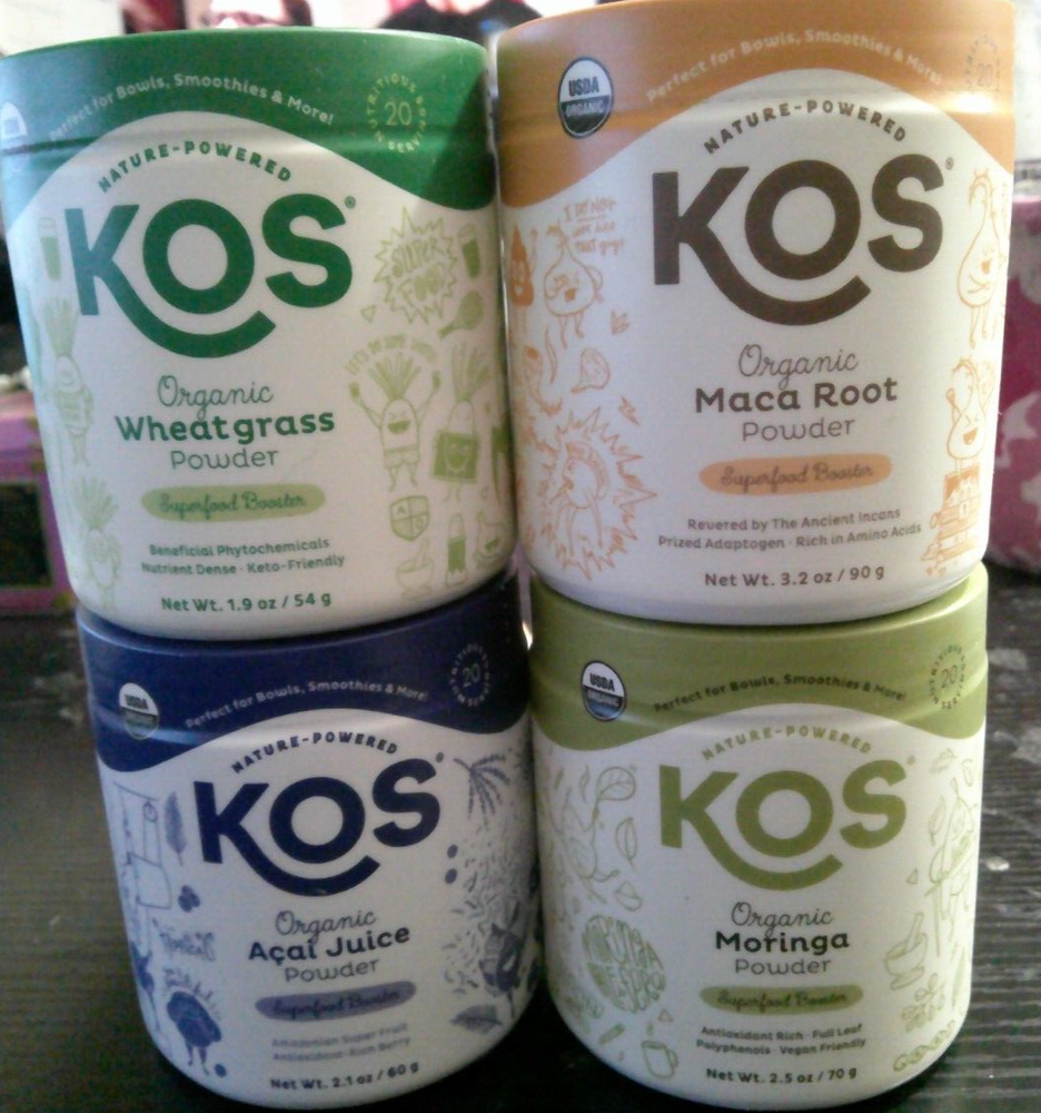 4 NEW KOS Organic Superfood Protein Powders: Moringa Acai Wheatgrass Maca Root  -image