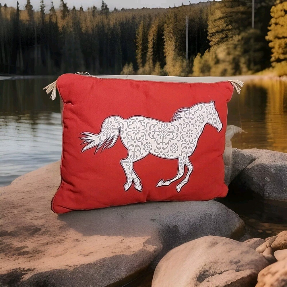Pillow Appliqued Running Horse Design High Quality Red Home Decor 18