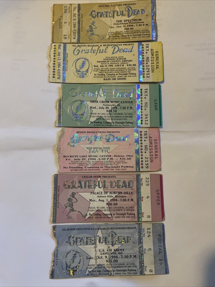 Grateful Dead 1994 concert ticket stubs lot of 6 vintage collectible
