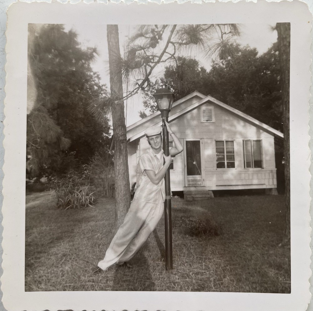 Vintage Photo Handsome Man Leaning On A Lamppost 1950s Gay Interest Snapshot