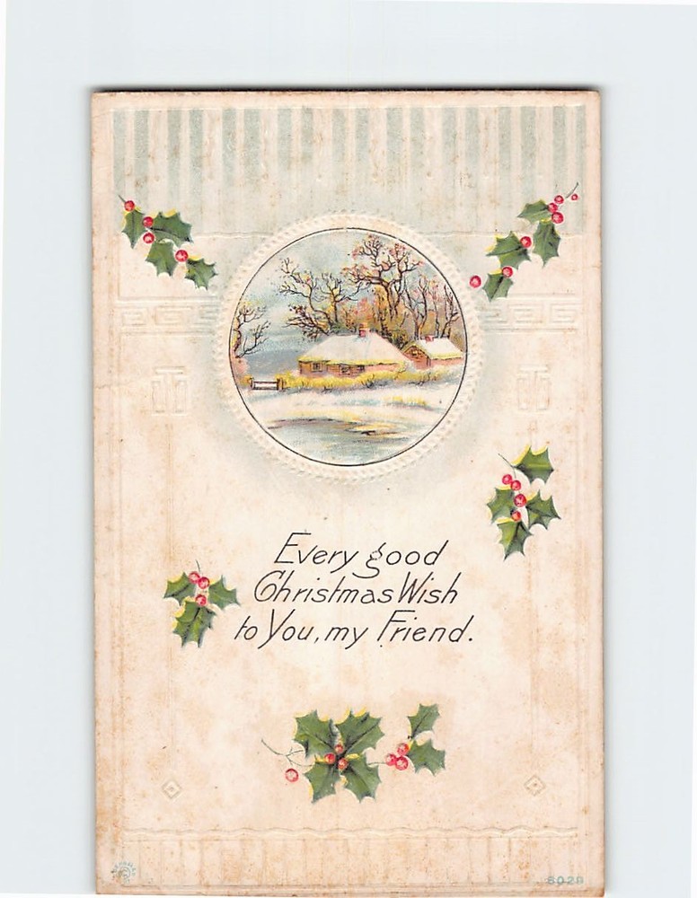 Postcard Embossed Winter Scenery Art Print Christmas Holiday Greeting Card