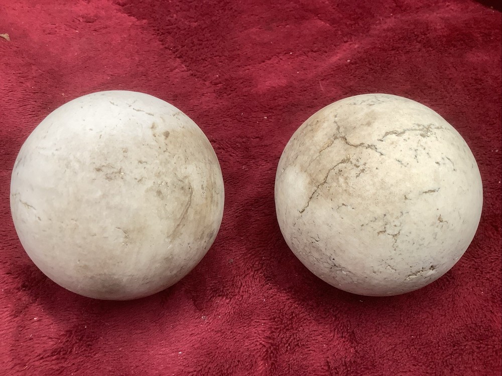 One Pair Antique Clay Porcelain Carpet Balls “Piggies” Scottish Lawn Game Ball