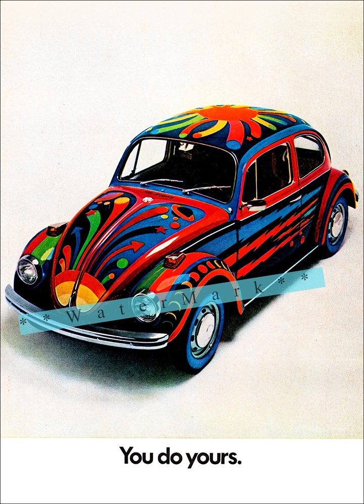 Retro 1970 VW Flower Power Pop Art Poster Vintage Style