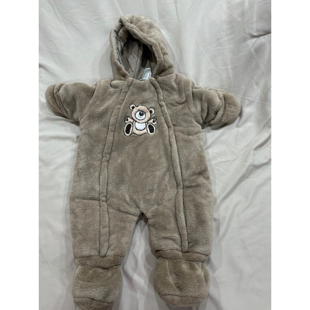 Peanut & Ollie Baby Bunting Suit Tan Fleece Bear Hooded Pram 0-3 Months