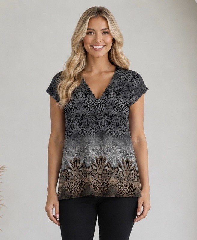 Liz Wear Womens Floral Mesh Overlay V Neck Top Size XXL Y2K Boho Summer Chic