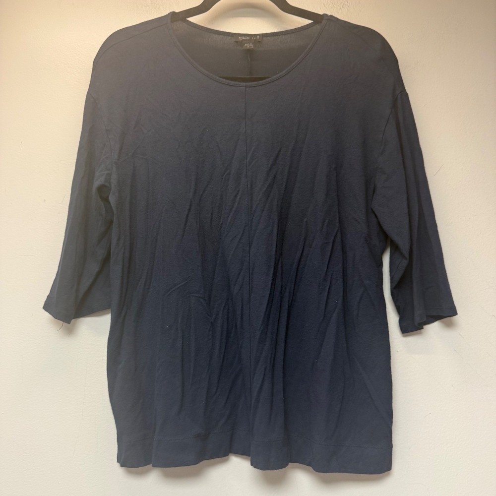 J. Jill Wearever Top Womens Medium Navy Blue Excellent 3/4 Sleeve Rayon Stretch