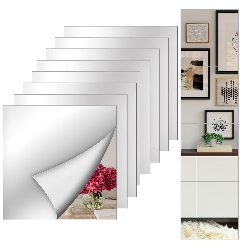 Self Adhesive Acrylic Mirror Tiles,12X12 Inch Unbreakable Mirror Tiles,Square...